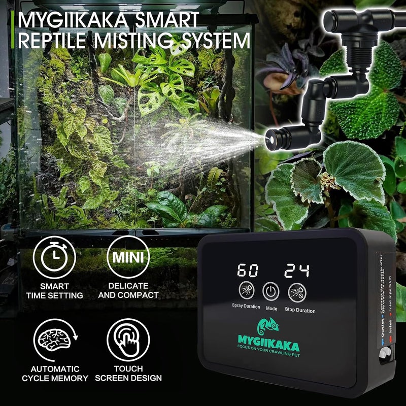 MYGIIKAKA Reptile Smart Mister, Reptile Humidifiers Misting System Automatic with Timer, Terrariums Humidifier with 360°Adjustable Misting Nozzles, Spray Kit for Rainforest Plants Amphibian - Image 3